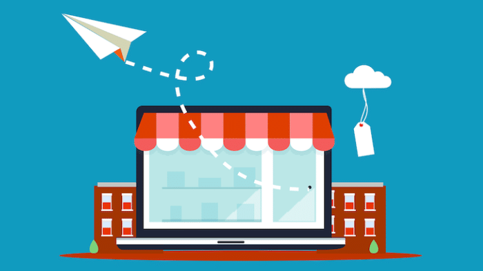 una rappresentazione digitale del commercio elettronico o dell'aprire un e commerce online o negozio per vendere su internet